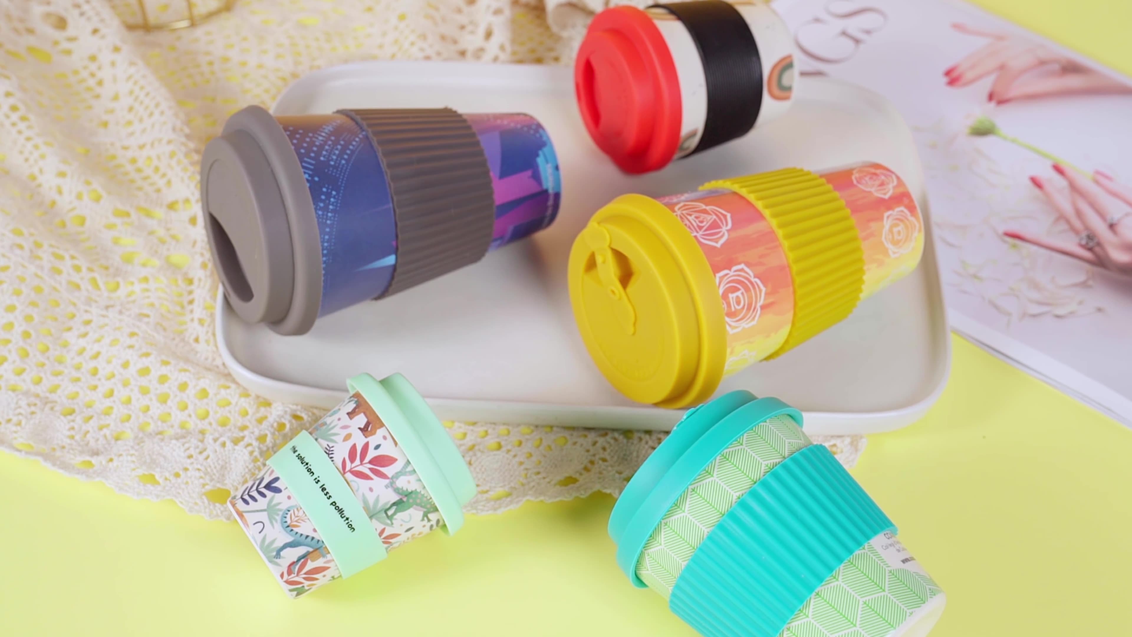 Reusable Coffee Cup Travel Mug Eco-Friendly Bamboo Fibre Silicon Natural