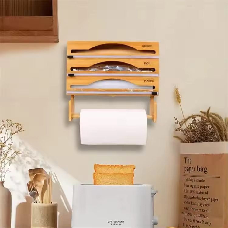 Roll Wrap Dispenser Kitchen Wrap Dispenser with Cutter and Labels