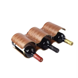 High Quality 2 Layers Funny 5 Bottles Countertop Shelf Holder Mahogany Wooden Wine Rack