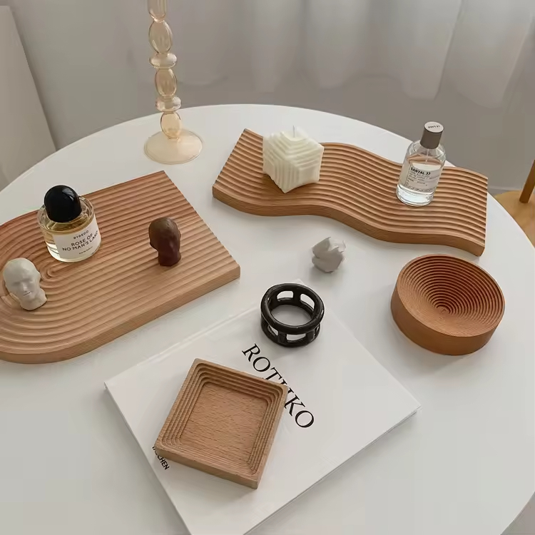 Water Ripple Beech Bread Tea Wooden Serving Tray