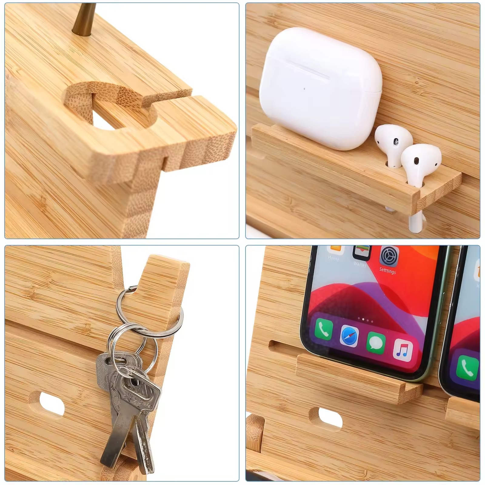 Multifunction Wooden Docking Station Key Holder Watch Organizer Cell Phone Holder