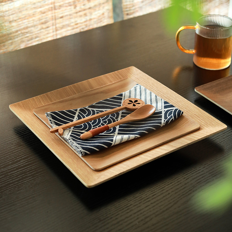 Minimalist Japanese Style Walnut Wood Square Serving Tray Perfect for Tea Desserts and Meals