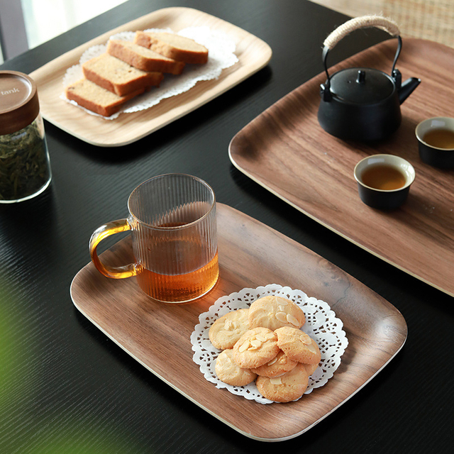 Wholesale Multi-Functional Minimalist Walnut Wood Serving Tray Plate Perfect for Dessert and Afternoon Tea