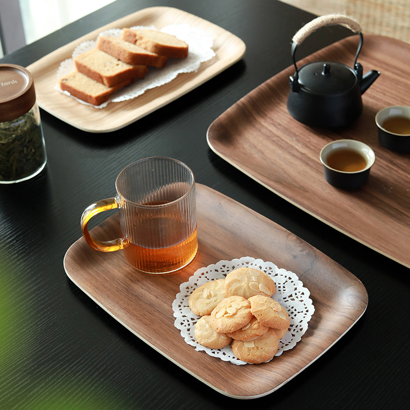 Wholesale Multi-Functional Minimalist Walnut Wood Serving Tray Plate Perfect for Dessert and Afternoon Tea