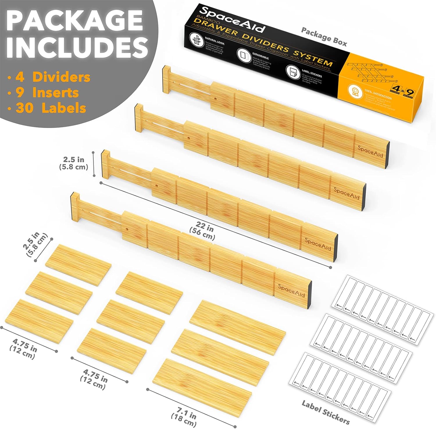 Bamboo Drawer Dividers with Inserts and Labels