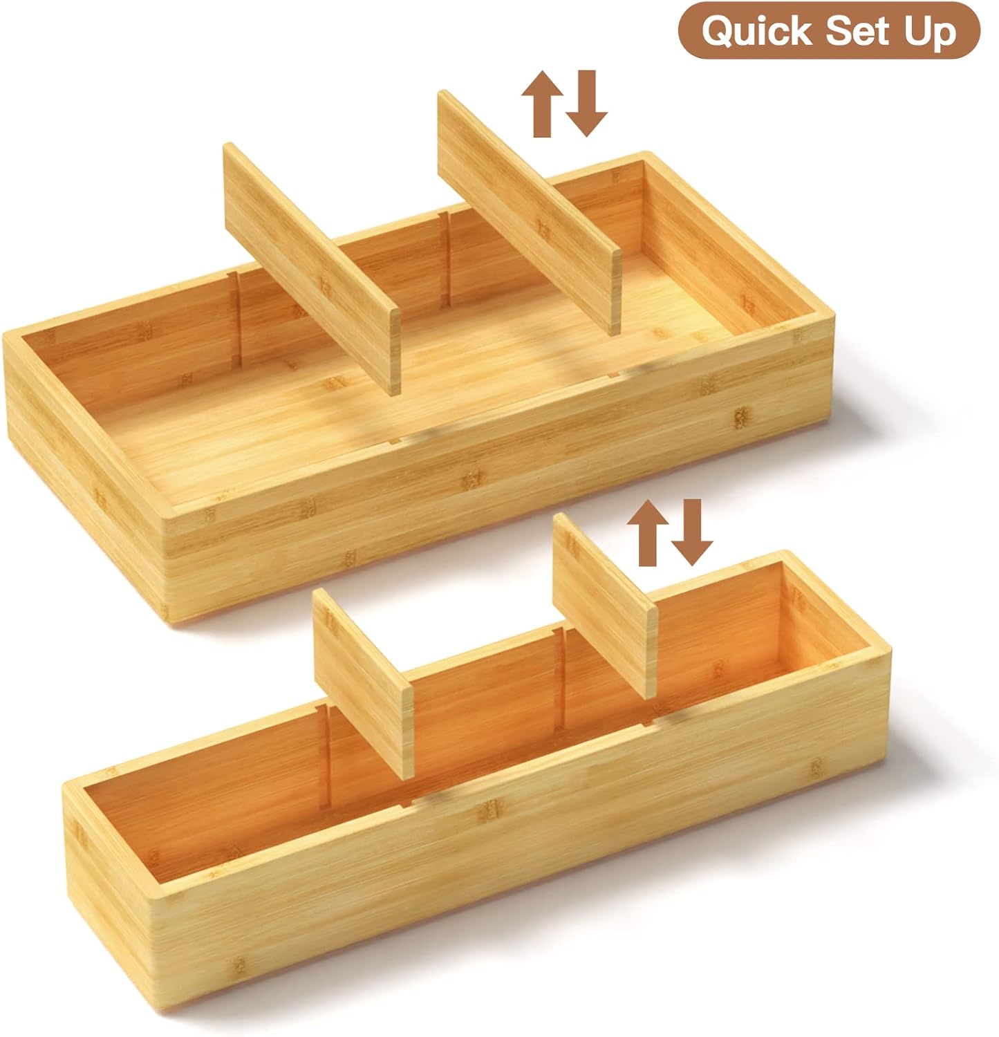  Adjustable 3 Individual Bamboo Drawer Organizer 