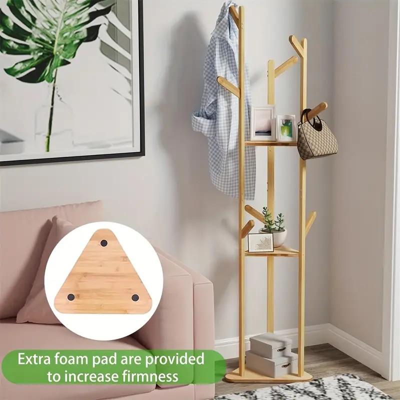 Bamboo Tree-Shaped Coat Rack with Storage Shelves