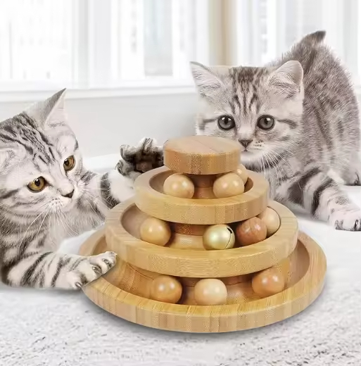 Wooden Cat Ball Track Toy New round Kitten Teaser