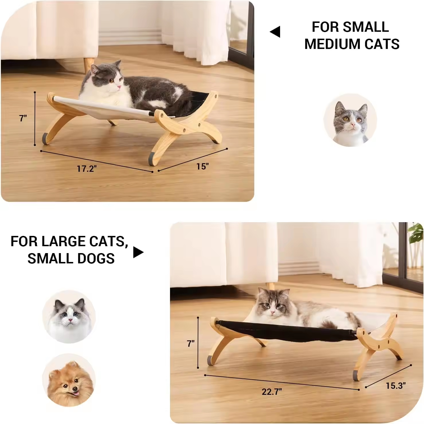 Wooden Frame Modern Cat Hammock Sleeping Bed 