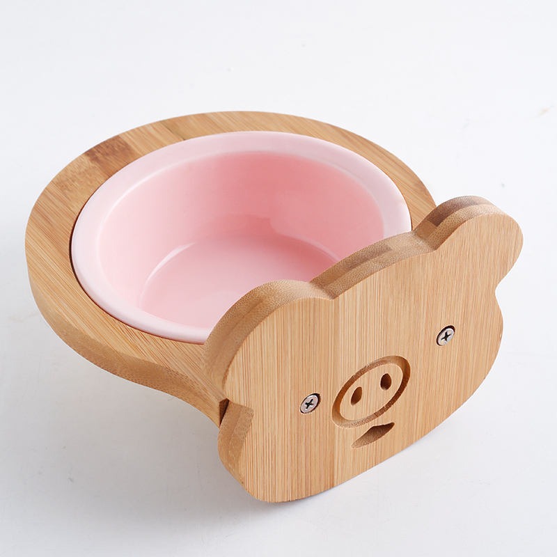 Wooden Pet Feeding Bowl with Ceramic Insert