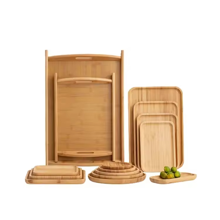 Wholesale Curved Wood Willow Walnut Plywood Tray Wooden Serving Tray With Handle Dinner Plates Bakery Coffee Wooden Tray