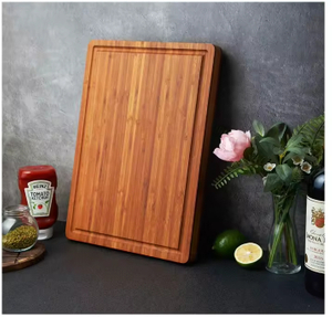 Organic Large Bamboo Cutting Board for Meat Kitchen Cheese Charcuterie Chopping Block Board with Side Handles and Juice Grooves