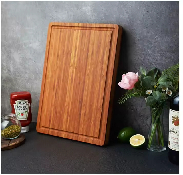 Organic Large Bamboo Cutting Board for Meat Kitchen Cheese Charcuterie Chopping Block Board with Side Handles and Juice Grooves