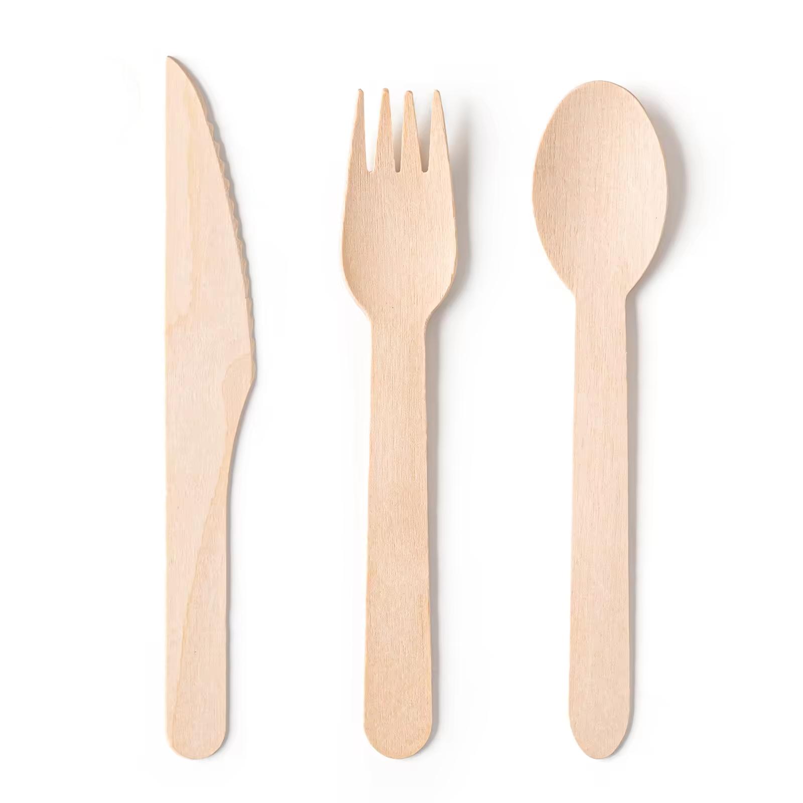 100% Biodegradable Wood Disposable Cutlery for Restaurant and Camping