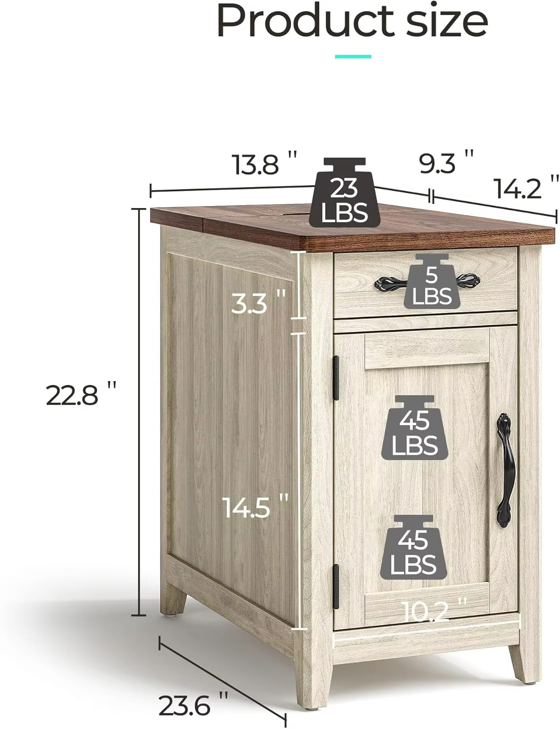 Nightstand with Charging Station Narrow Bedside Table
