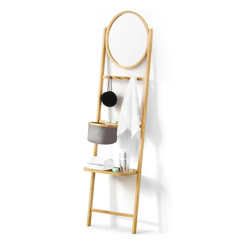 Scandinavian Style Bamboo Mirror with Shelf