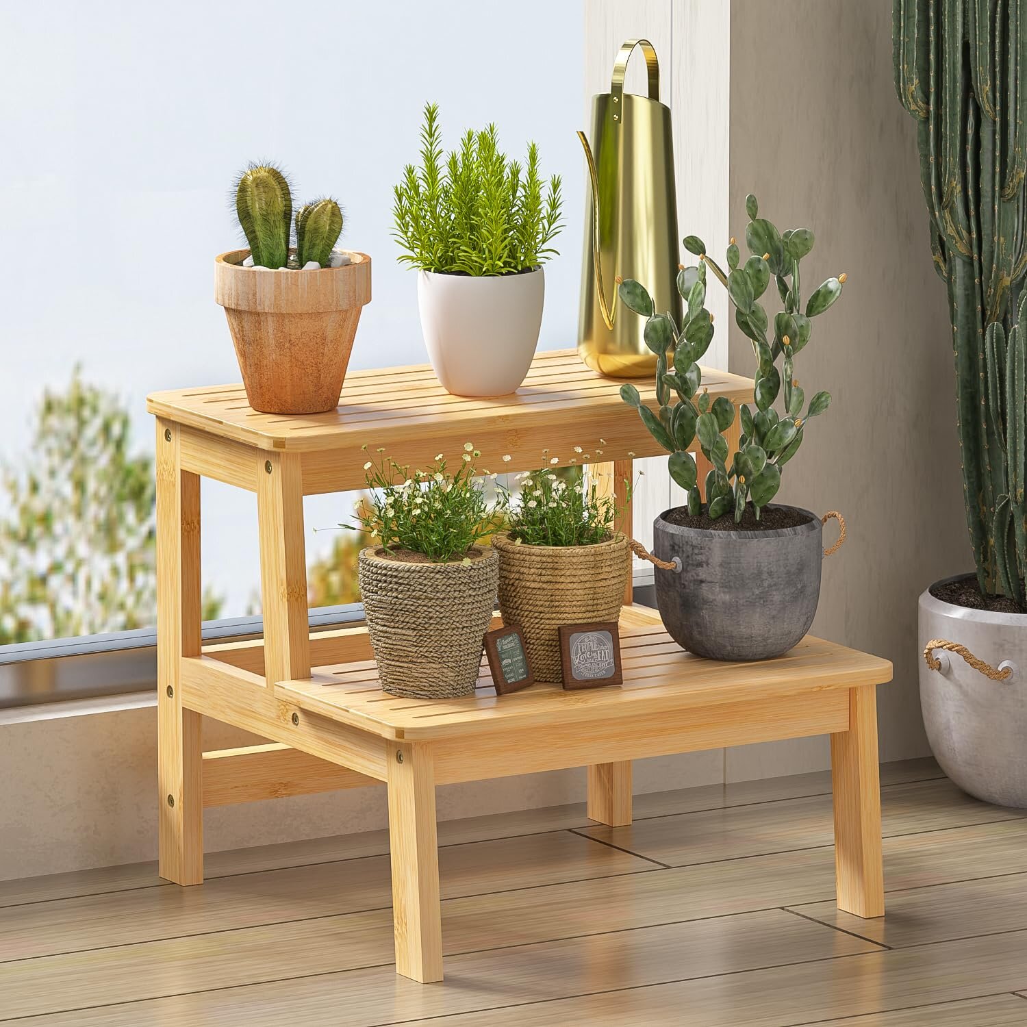 Sturdy Two-step Bamboo Stool 