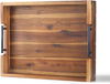 Wood Serving Tray with Black Metal Handles