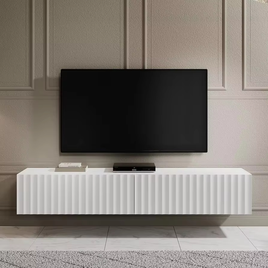 Modern Wall-Mounted TV Console with Fluted Design