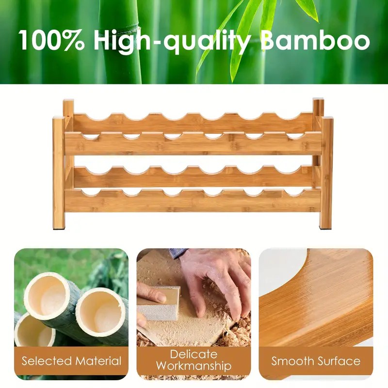 2-Tier Bamboo Wine Rack 12 Bottles Display Storage Shelf Holder Kitchen Natural