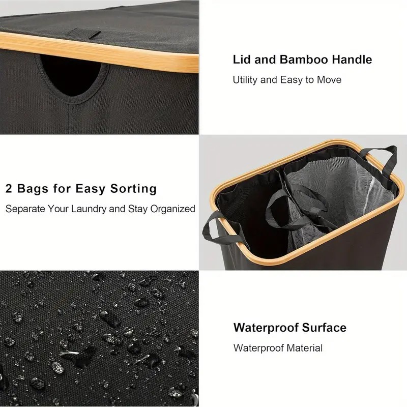 Double Laundry Hamper with Lid Removable Bags