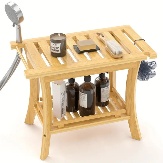 2-Tier Bamboo Shower Bench - Waterproof