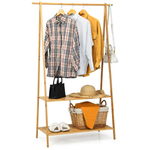 Minimalist Bamboo Garment Rack with Shelving