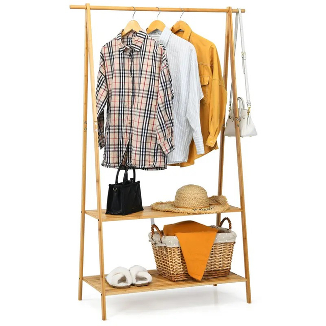 Minimalist Bamboo Garment Rack with Shelving