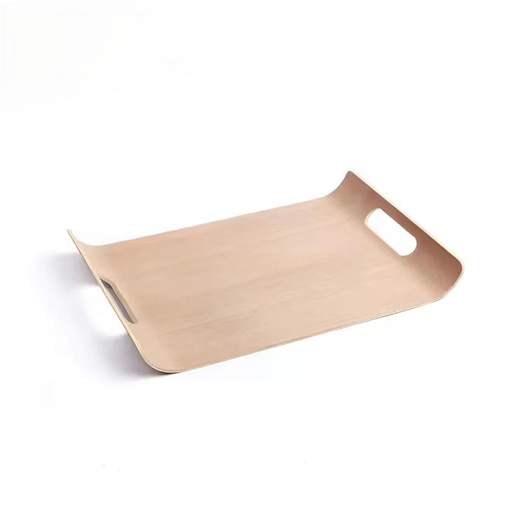 Anti slip Bent Wooden Snack Serving Tray Set With Handles Dinnerware