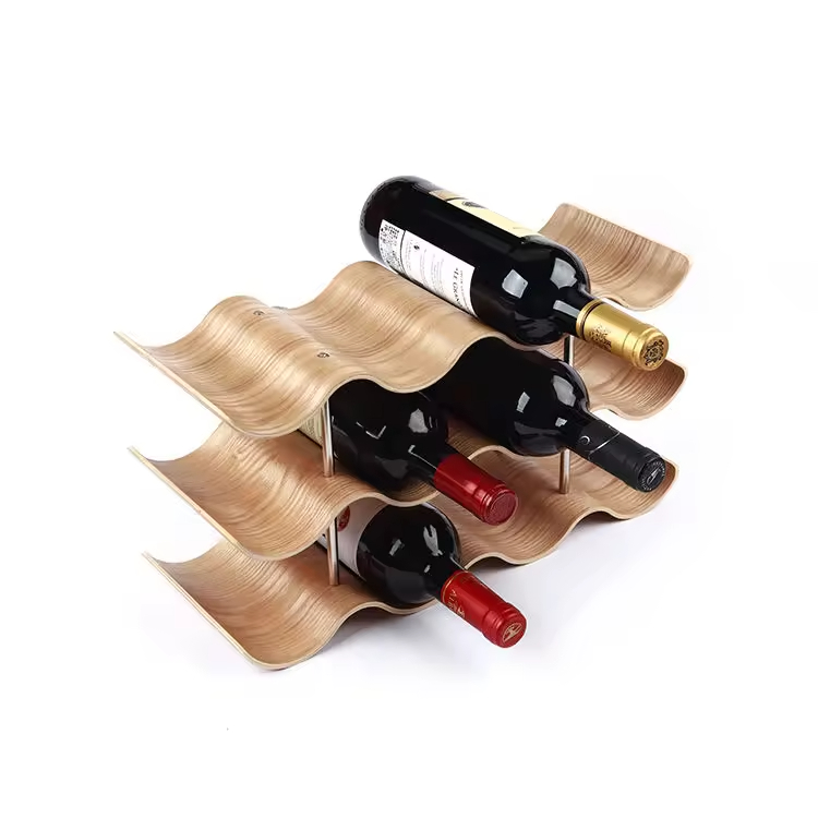 High Quality 2 Layers Funny 5 Bottles Countertop Shelf Holder Mahogany Wooden Wine Rack