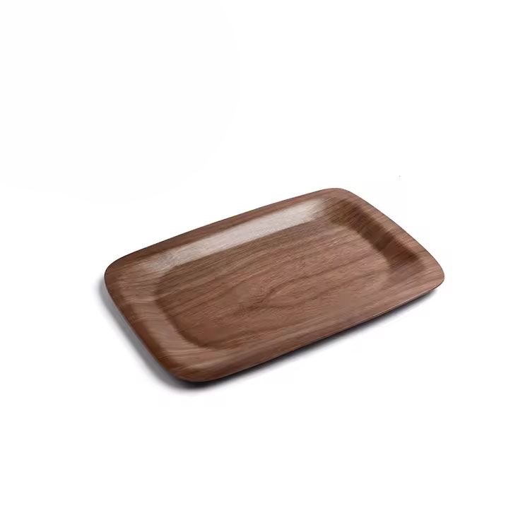 Factory Outlet High Quality Stackable Tableware Rectangle Willow Wooden Serving Tray for Buffet Dinner Dinnerware