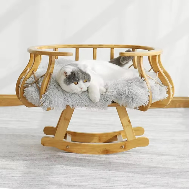 Bamboo Cat Bed Warm Wooden Nest House for Rest & Sleep