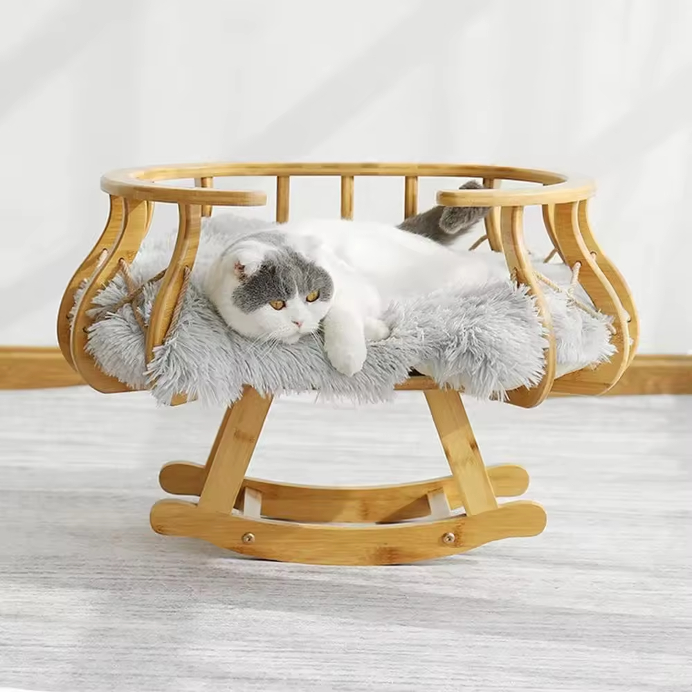 Bamboo Cat Bed Warm Wooden Nest House for Rest & Sleep