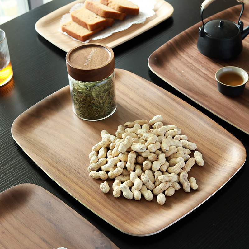 Wholesale Multi-Functional Minimalist Walnut Wood Serving Tray Plate Perfect for Dessert and Afternoon Tea