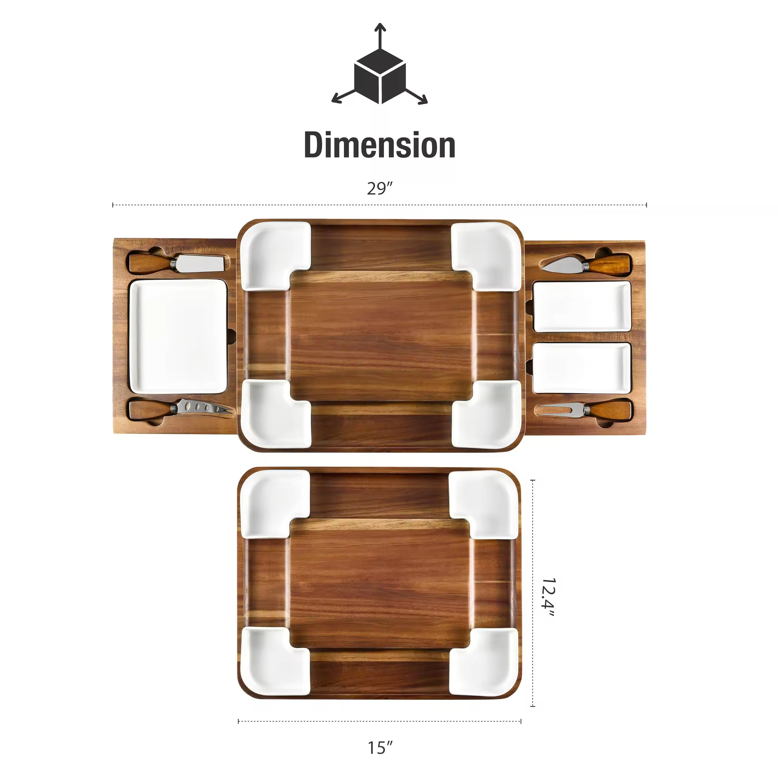 Marble Cheese Board Set with 3 Ceramic Bowls Wood & Bamboo Stainless Steel Cutlery for Any Occasion Gift