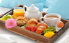 Wood Serving Tray with Black Metal Handles