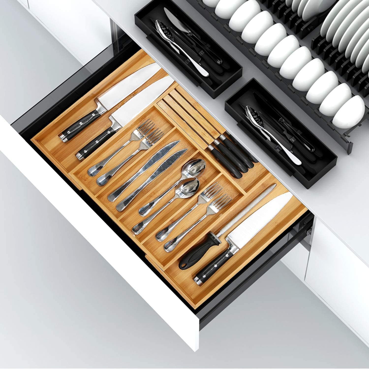 Bamboo Expandable Utensil Organizer with Knife Block