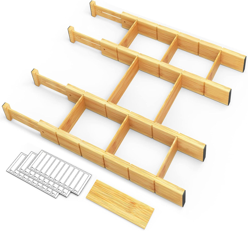 Bamboo Drawer Dividers with Inserts and Labels
