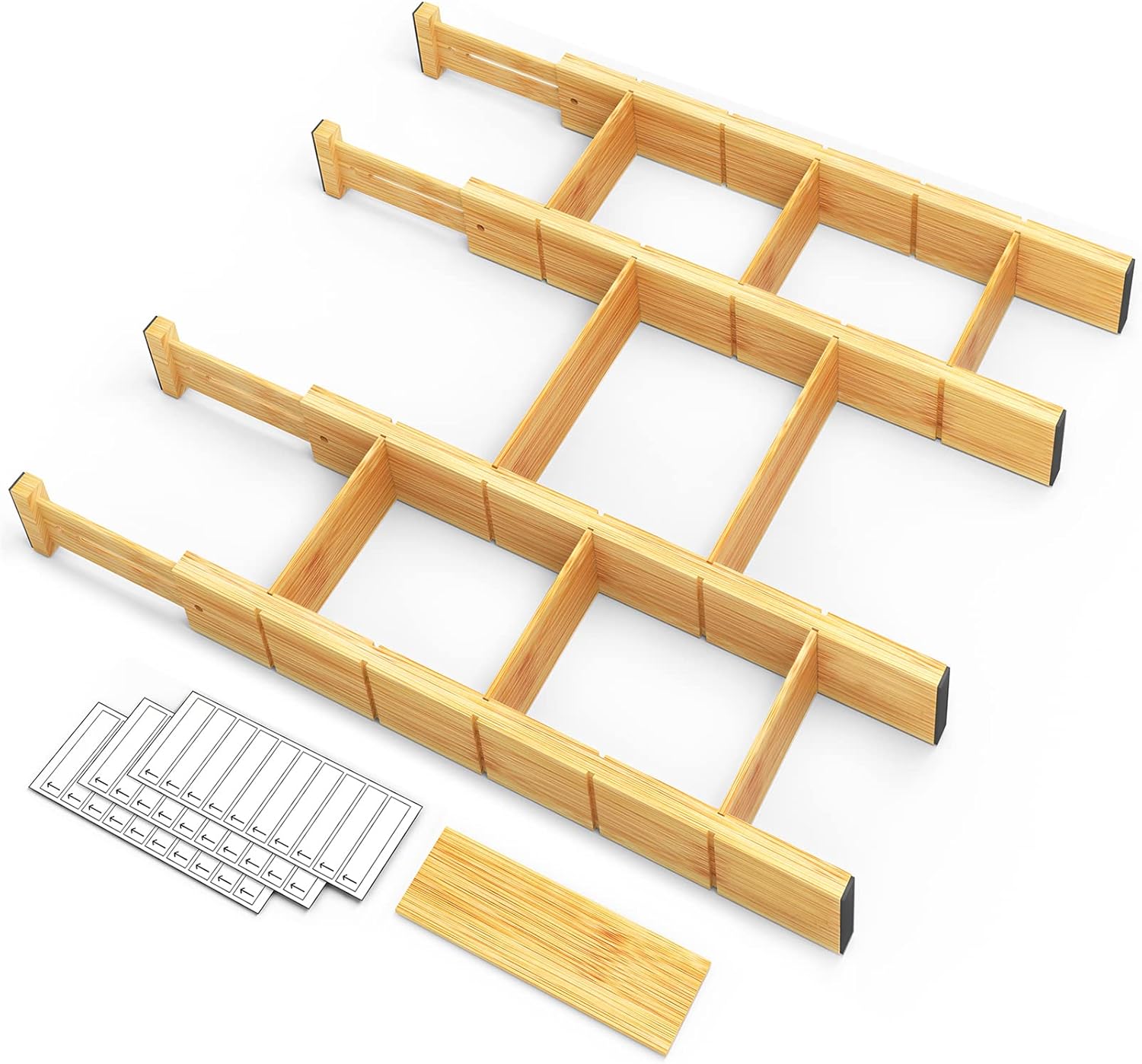 Bamboo Drawer Dividers with Inserts and Labels