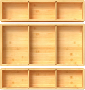  Adjustable 3 Individual Bamboo Drawer Organizer 
