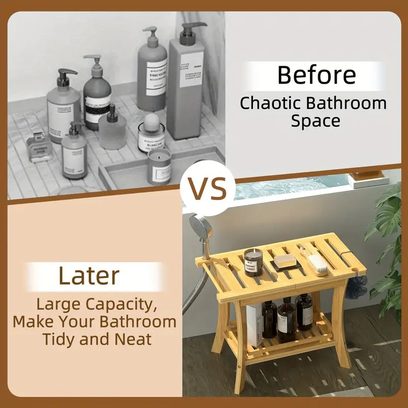 2-Tier Bamboo Shower Bench - Waterproof