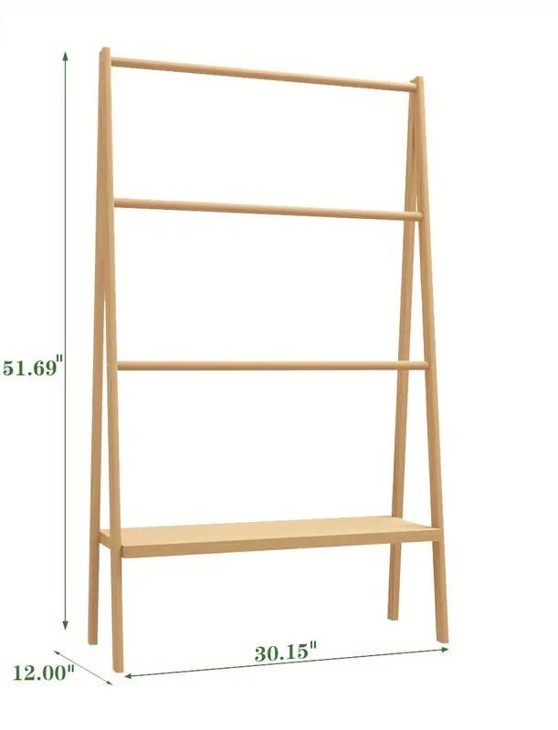 HOMEFISH Bamboo Ladder Towel Rack with Storage Shelf