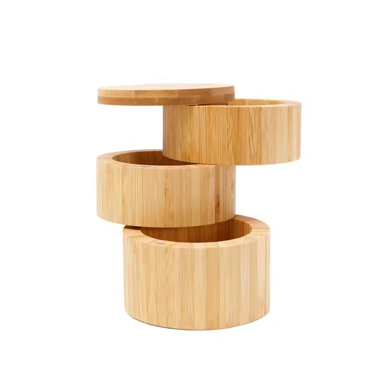 Wooden Seasoning Storage Round Box With Lids 