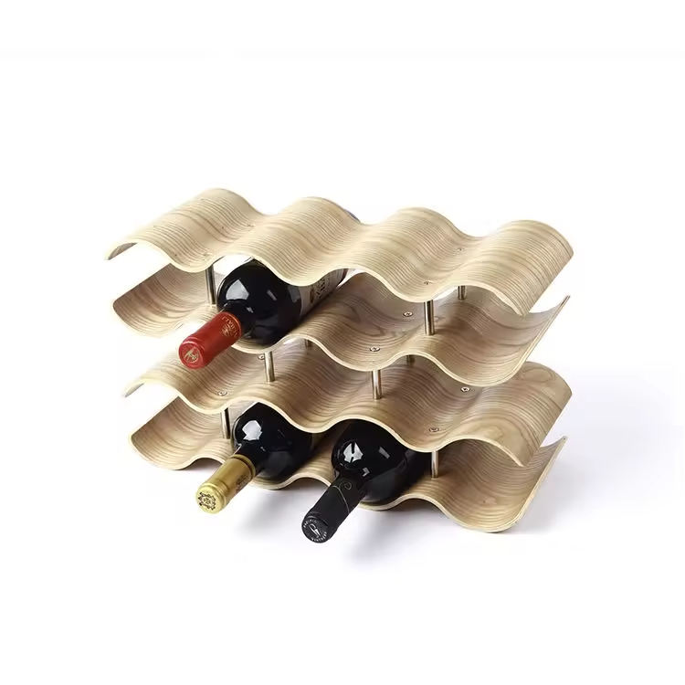 High Quality 2 Layers Funny 5 Bottles Countertop Shelf Holder Mahogany Wooden Wine Rack