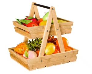 Wood Fruit Basket, Fruit Bowl, 2 Tier Bamboo Fruit Stand for Kitchen Counter Top, Large Capacity Storage Holder
