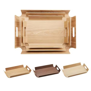 Wholesale Curved Wood Willow Walnut Plywood Tray Wooden Serving Tray With Handle Dinner Plates Bakery Coffee Wooden Tray