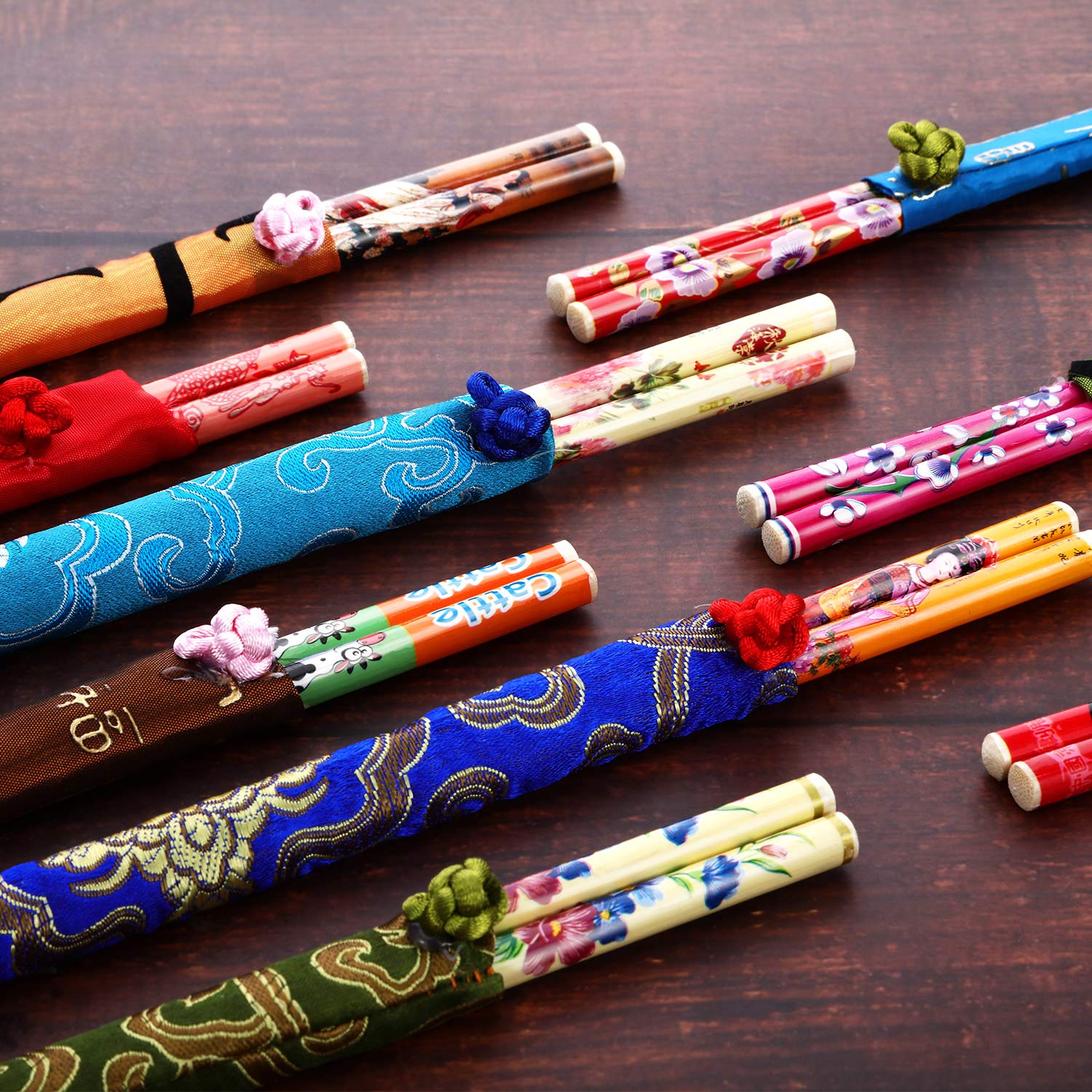 Bamboo Chopsticks with Elegant Silk Brocade Pouch