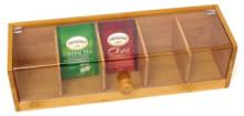 Bamboo divided clamshell tea box Wooden packaging box 5 boxes storage with transparent acrylic plate tea bag storage