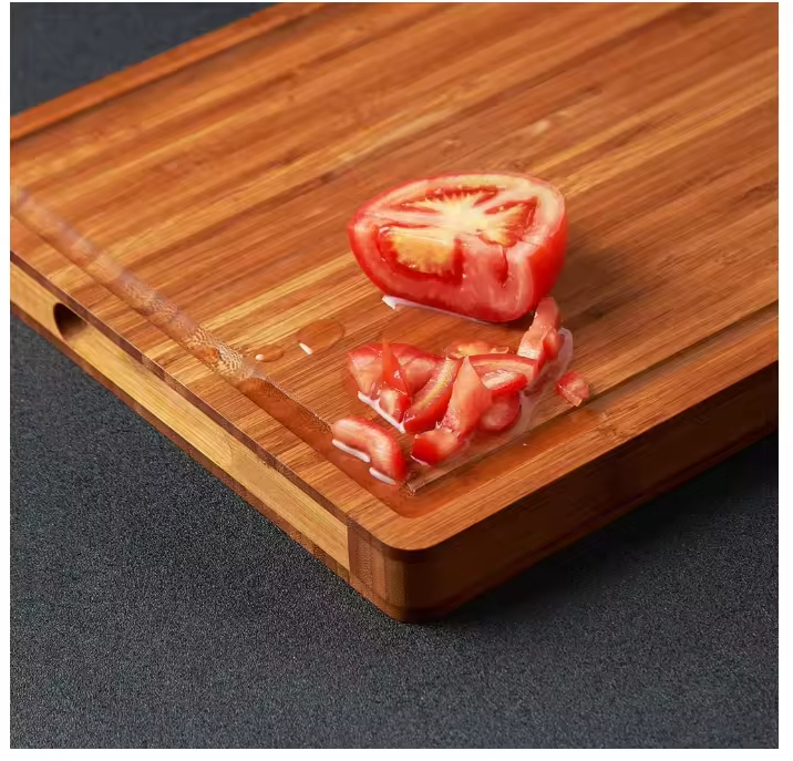 Organic Large Bamboo Cutting Board for Meat Kitchen Cheese Charcuterie Chopping Block Board with Side Handles and Juice Grooves