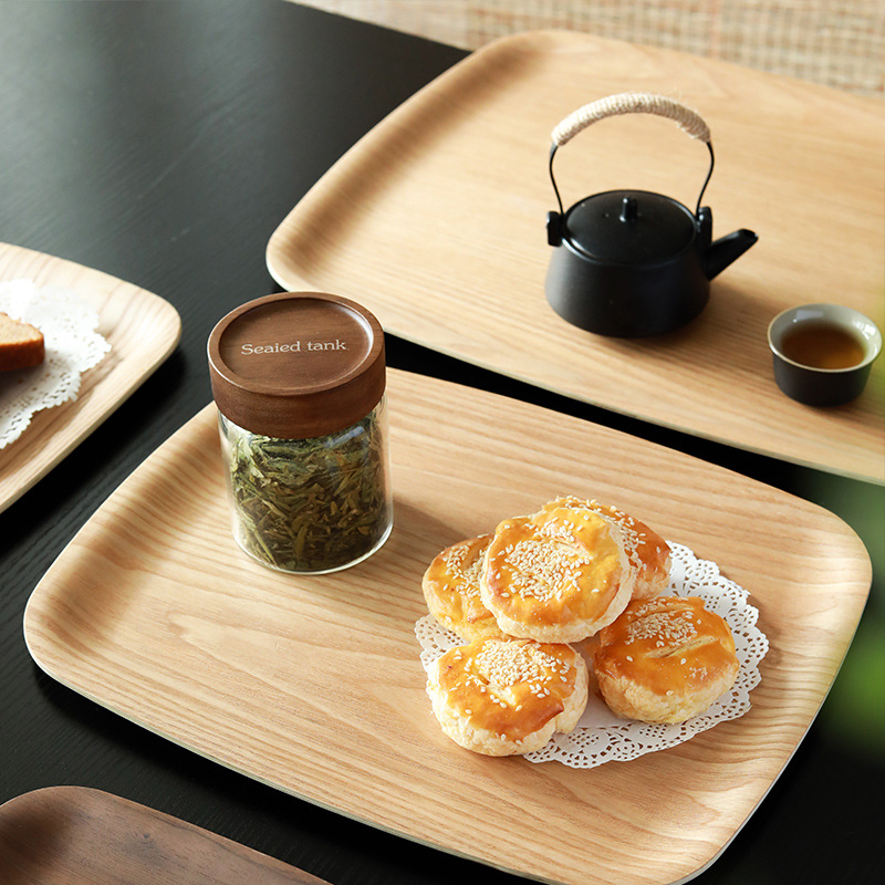 Wholesale Multi-Functional Minimalist Walnut Wood Serving Tray Plate Perfect for Dessert and Afternoon Tea